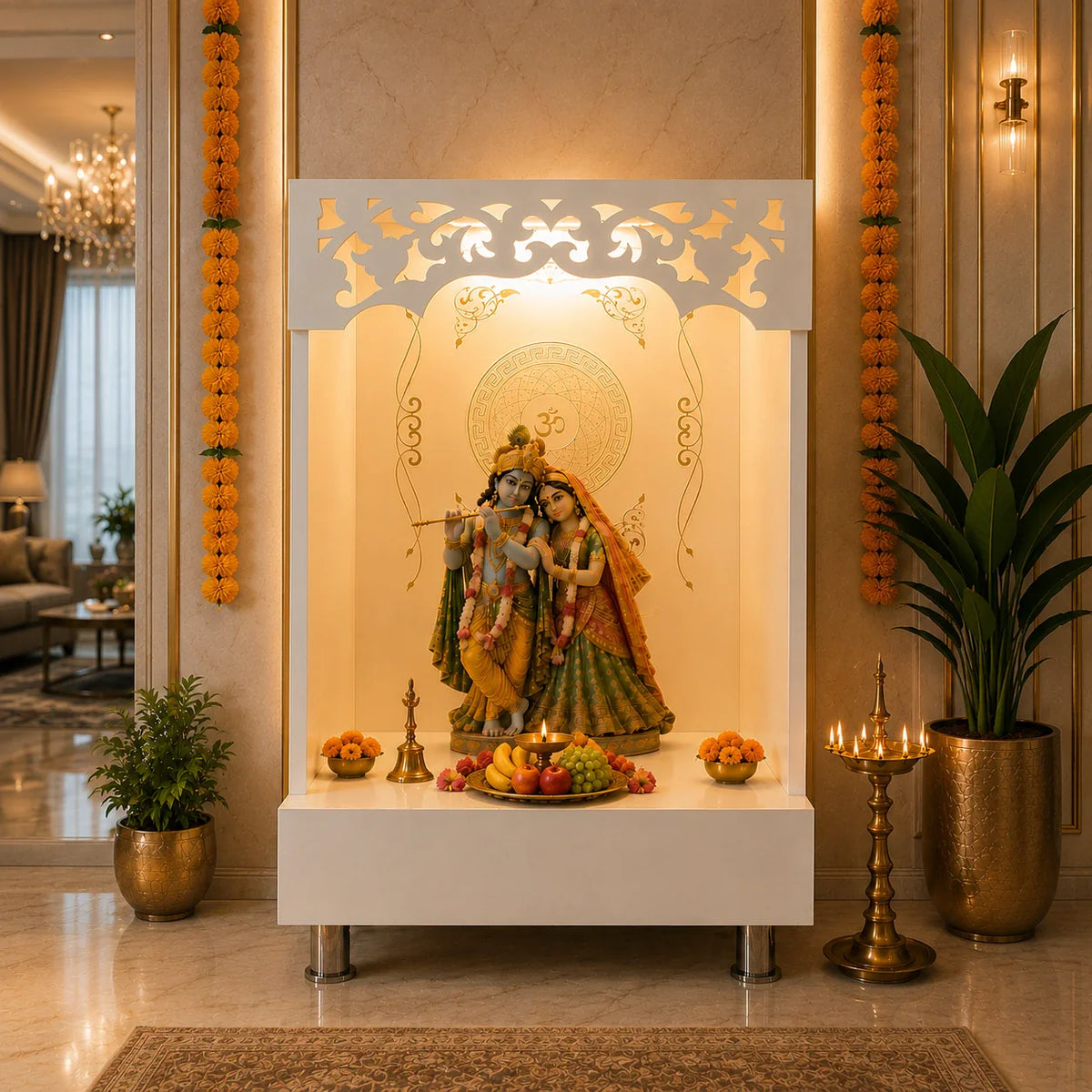 Stylish Open Pooja Mandir for Home with LED Lighting
