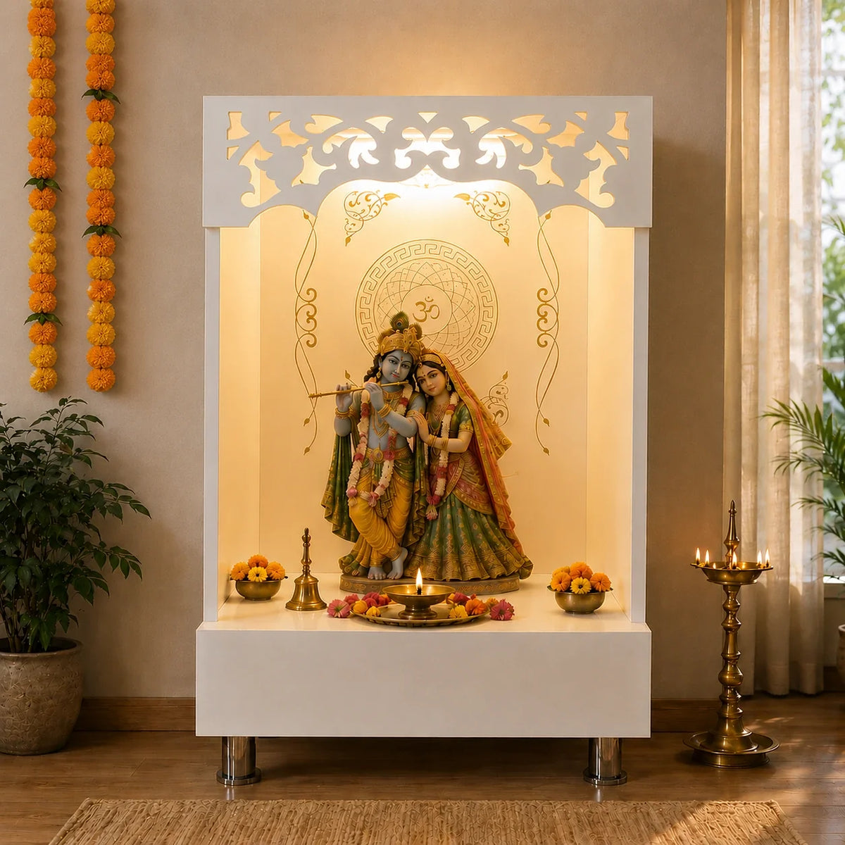 Stylish Open Pooja Mandir for Home with LED Lighting