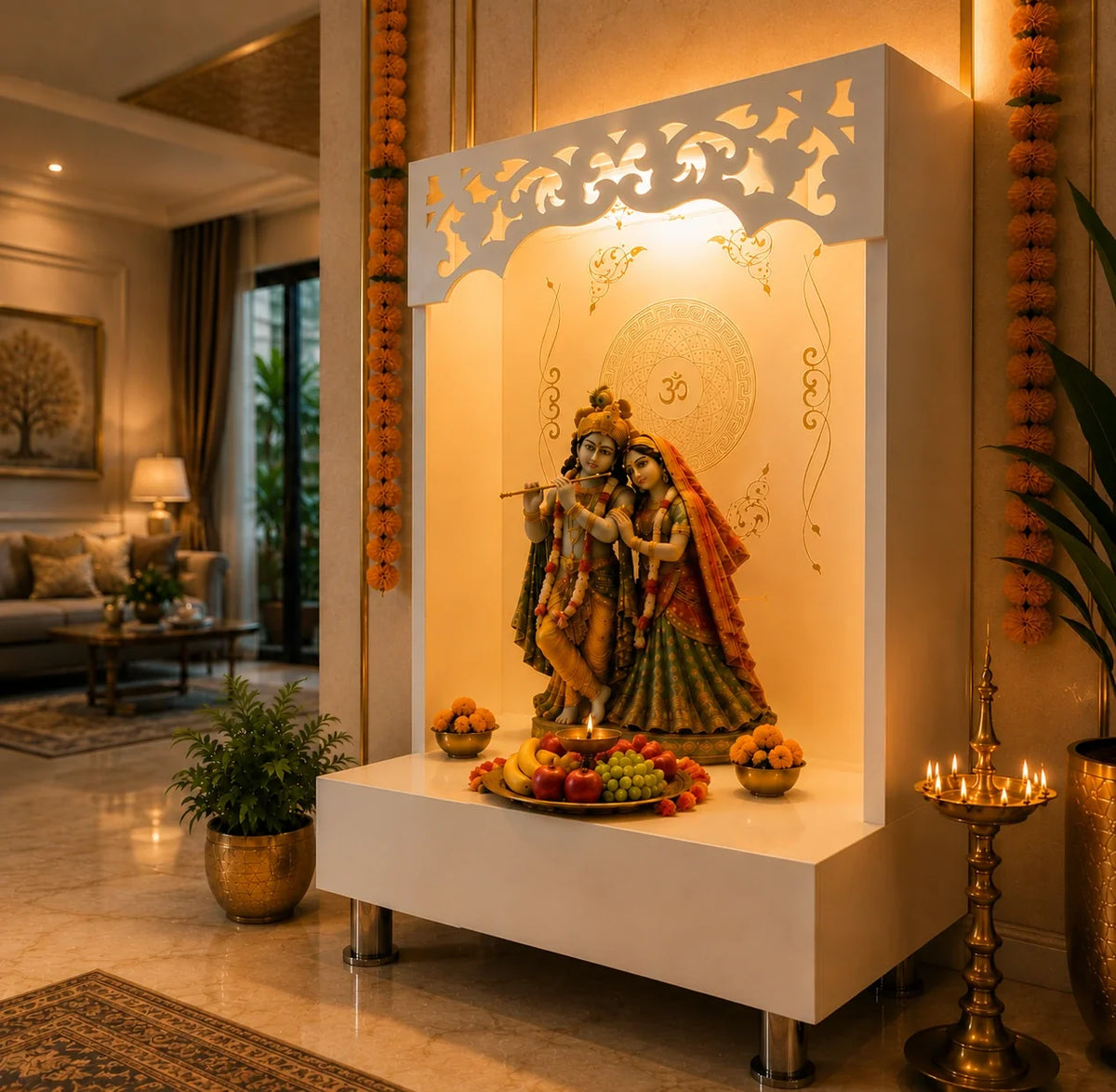 Stylish Open Pooja Mandir for Home with LED Lighting