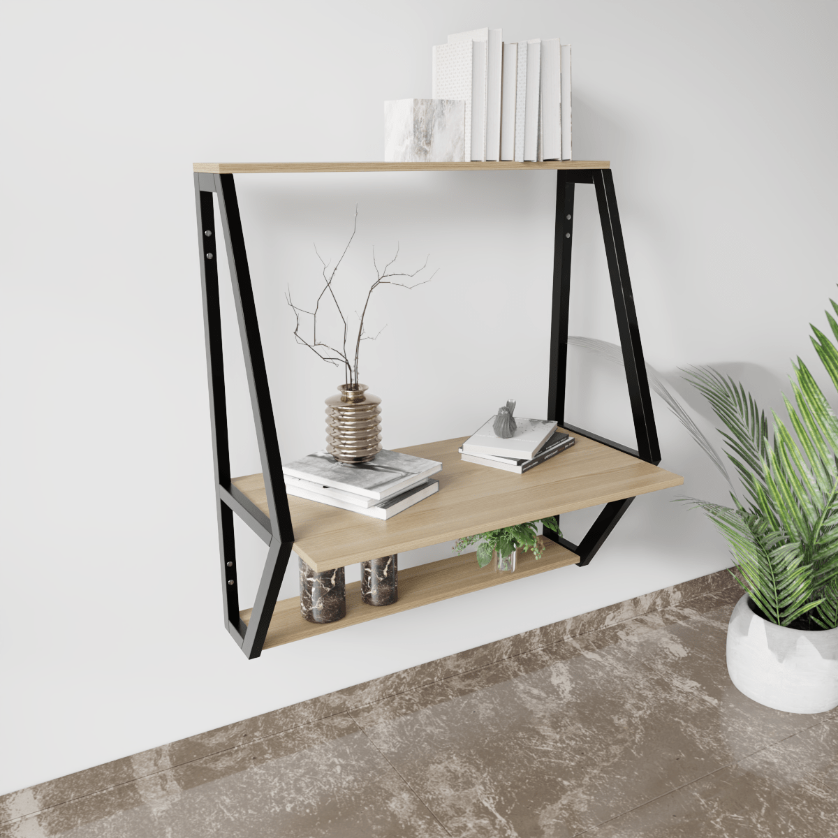 Stylish Wall Mounted Wooden Display Rack for Books & Desk Decor