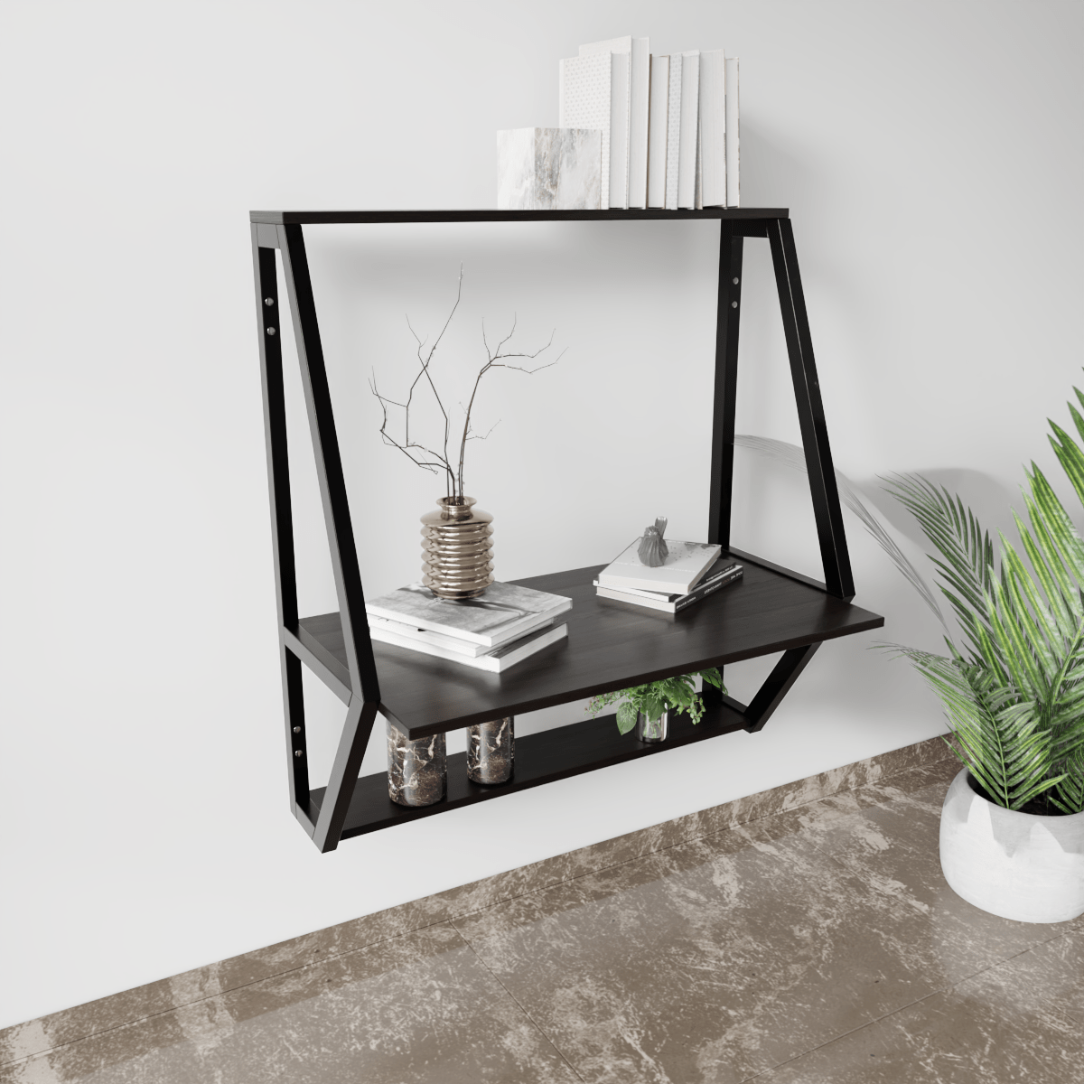 Stylish Wall Mounted Wooden Display Rack for Books & Desk Decor