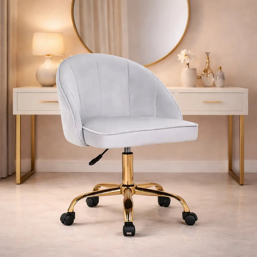 Stylish White Accent Chair with Golden Touch