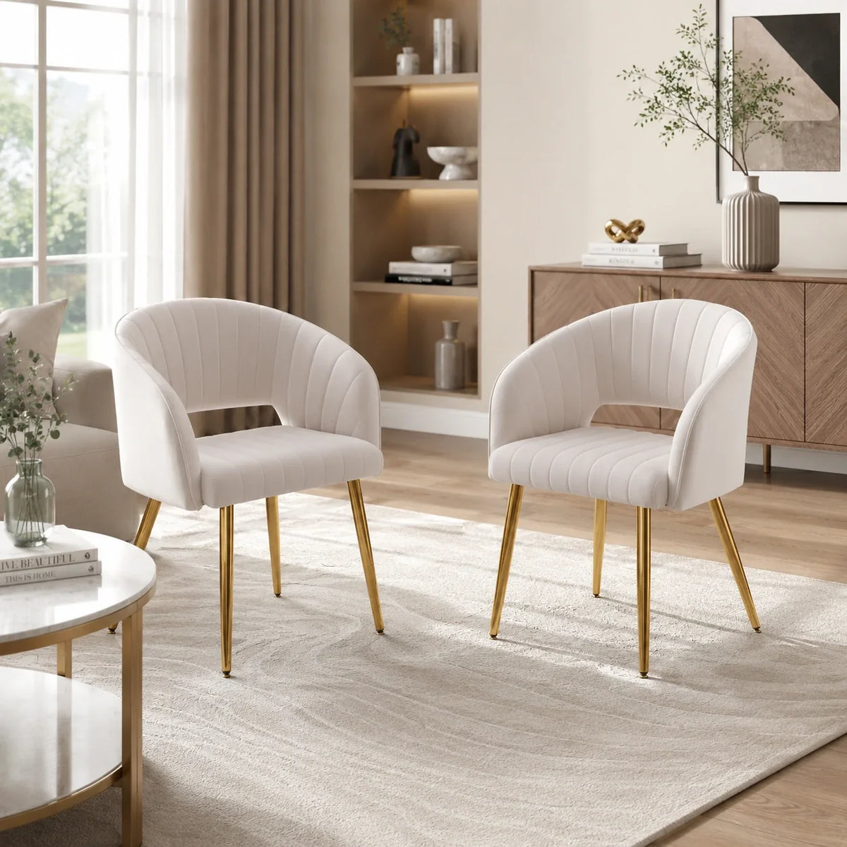 Stylish White Dining Accent Chair with Polished Gold Legs