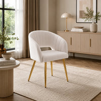 Stylish White Dining Accent Chair with Polished Gold Legs