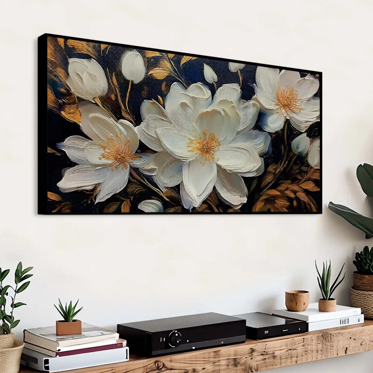 Stylish White Floral Canvas Wall Painting Office & Home Decor