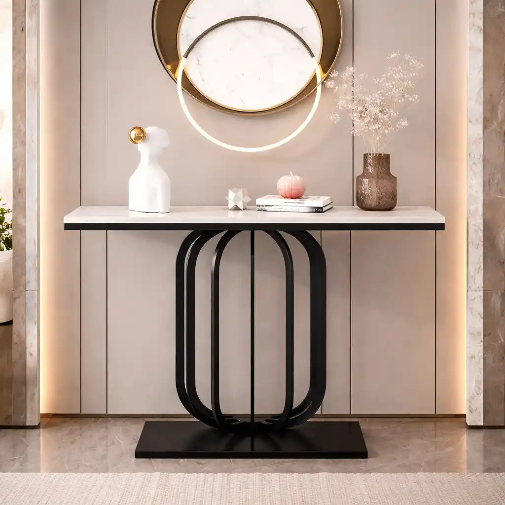 Stylish White Marble Top Console Table