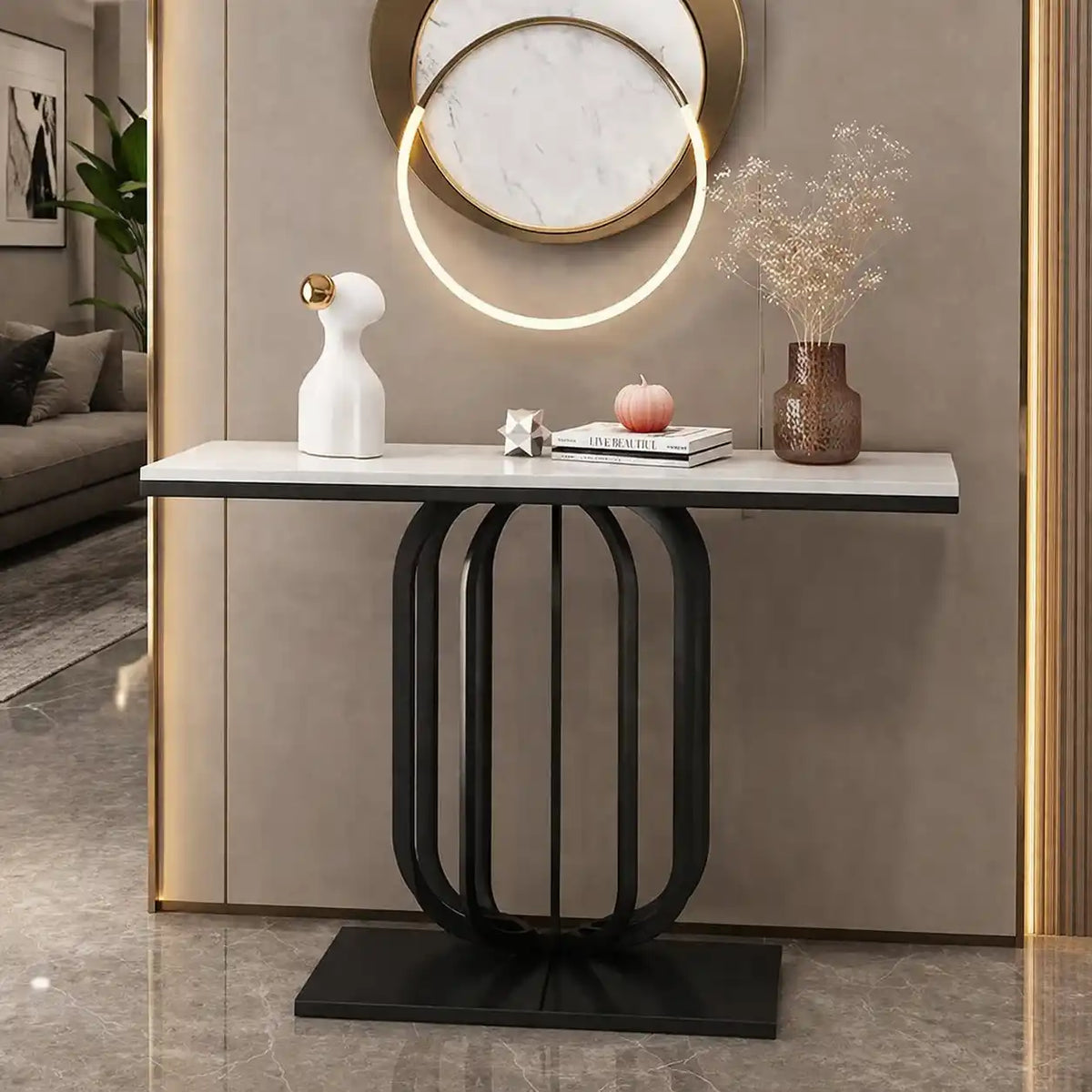 Stylish White Marble Top Console Table