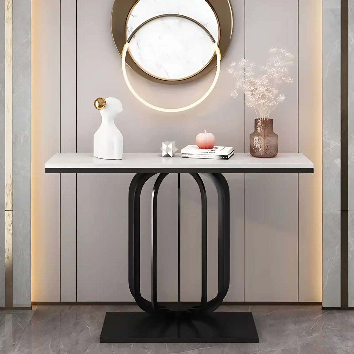 Stylish White Marble Top Console Table