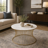 Stylish Wire Base Center Table with Round Marble Surface