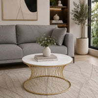 Stylish Wire Base Center Table with Round Marble Surface