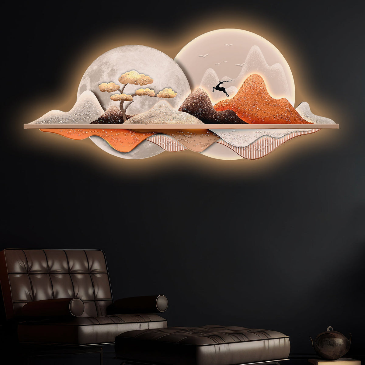 Sun and Moon of Heaven Crystal Glass Backlit LED Wall Art
