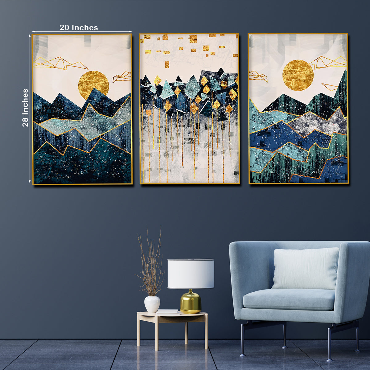 Sun Rise and Set of Geometric Framed Crystal Glass Painting
