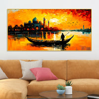 Sunset Boat Wall Art Painting for Stylish Home