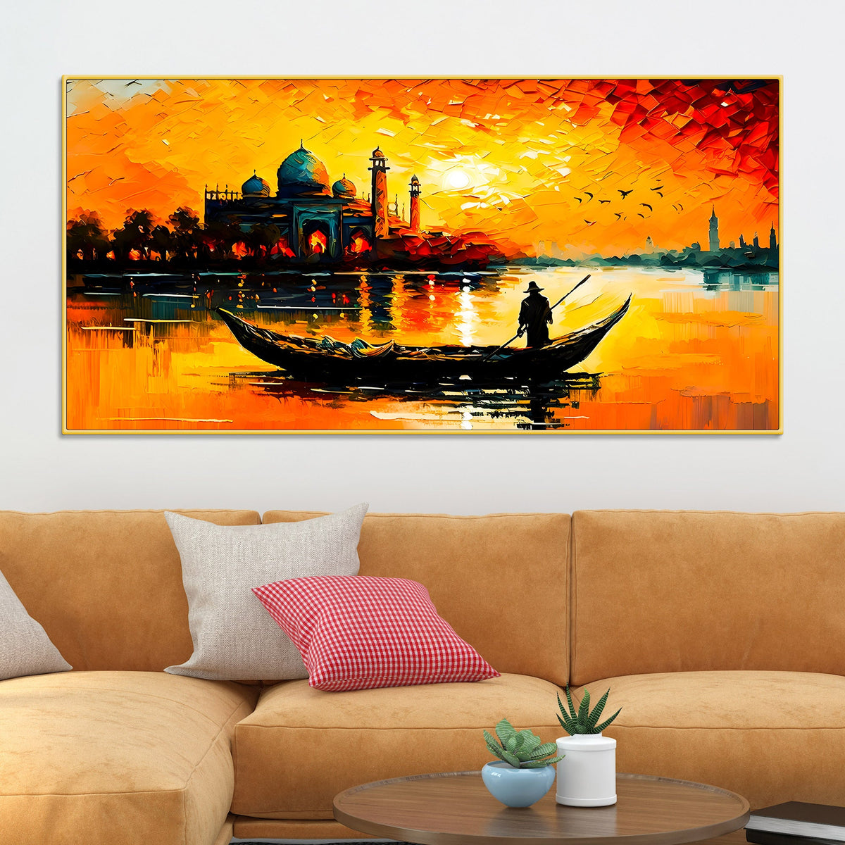 Sunset Boat Wall Art Painting for Stylish Home