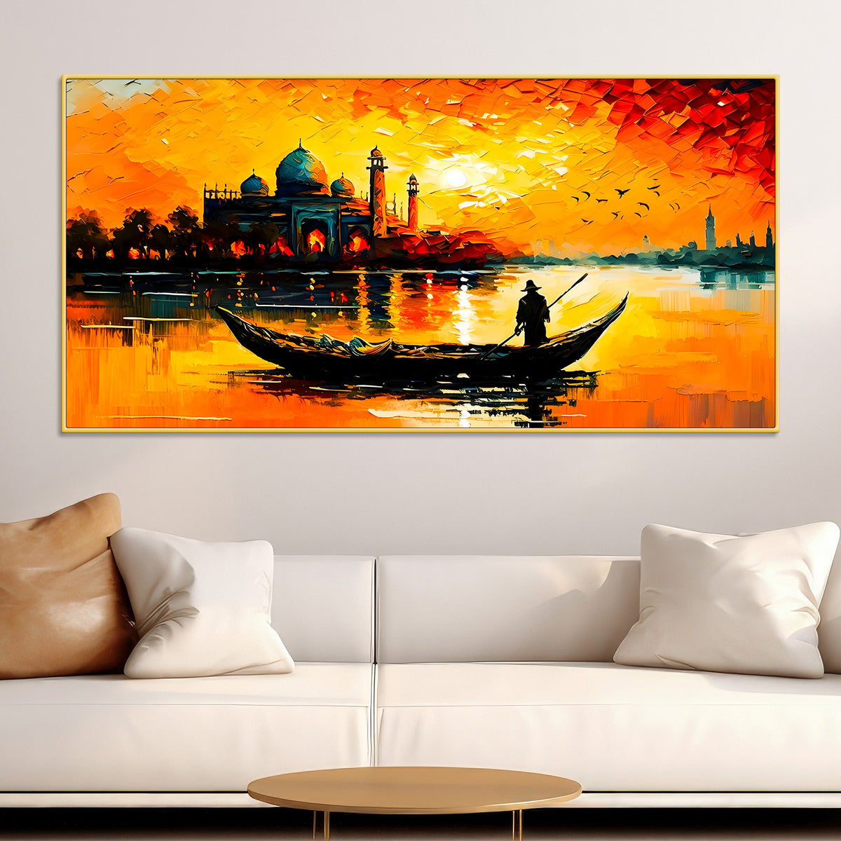 Sunset Boat Wall Art Painting for Stylish Home