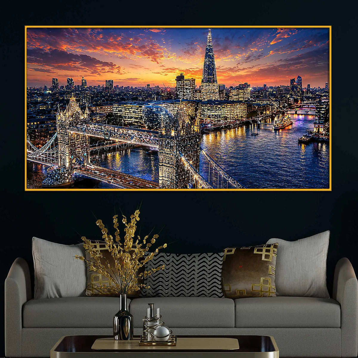 Sunset London City Floating Frame Crystal Painting
