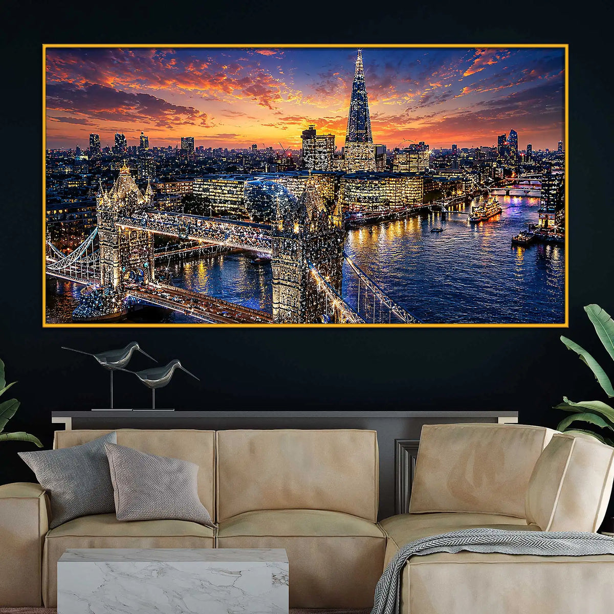 Sunset London City Floating Frame Crystal Painting