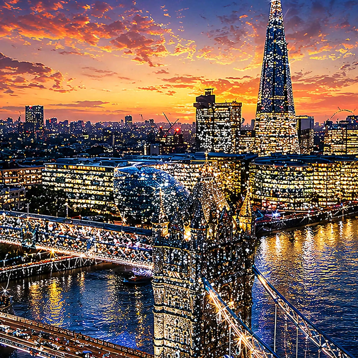 Sunset London City Floating Frame Crystal Painting