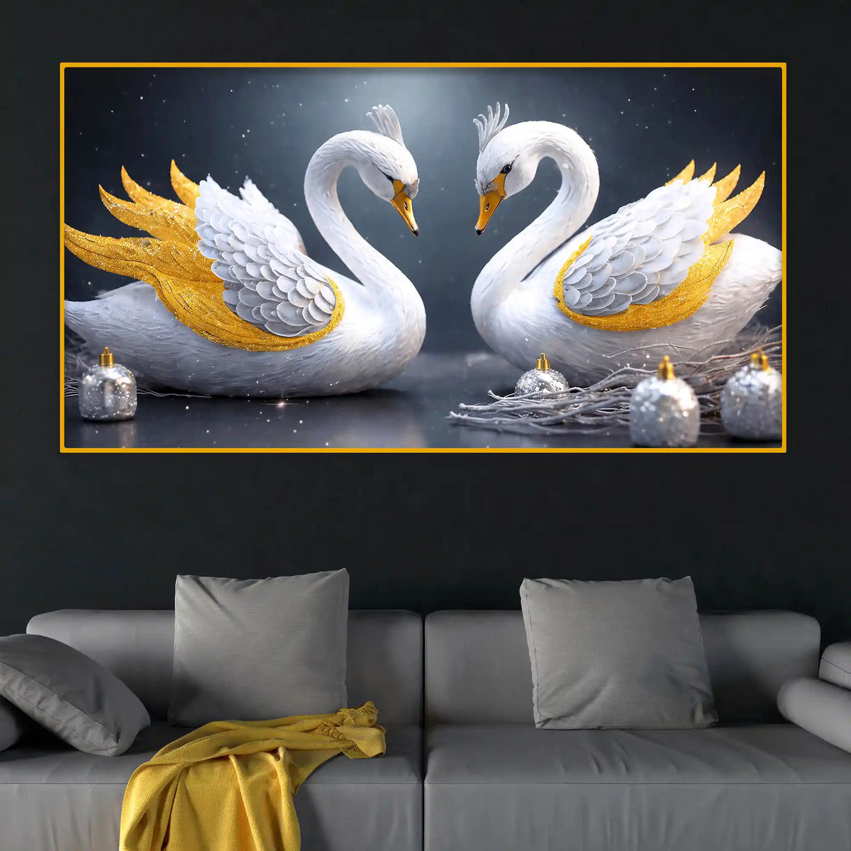 Swan Pair Love Theme Crystal Glass Painting for Stylish Home Décor