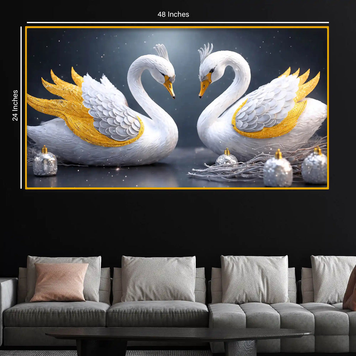 Swan Pair Love Theme Crystal Glass Painting for Stylish Home Décor