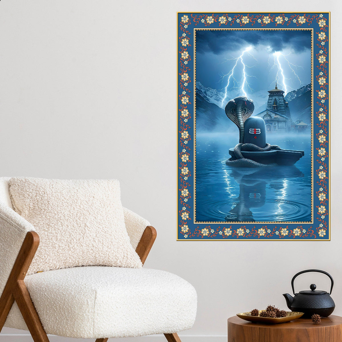 Symbol of Shiva’s Energy Floral Border Vertical Wall Painting