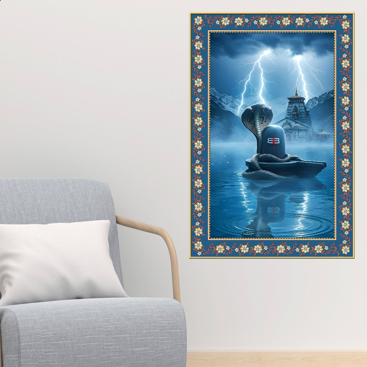 Symbol of Shiva’s Energy Floral Border Vertical Wall Painting