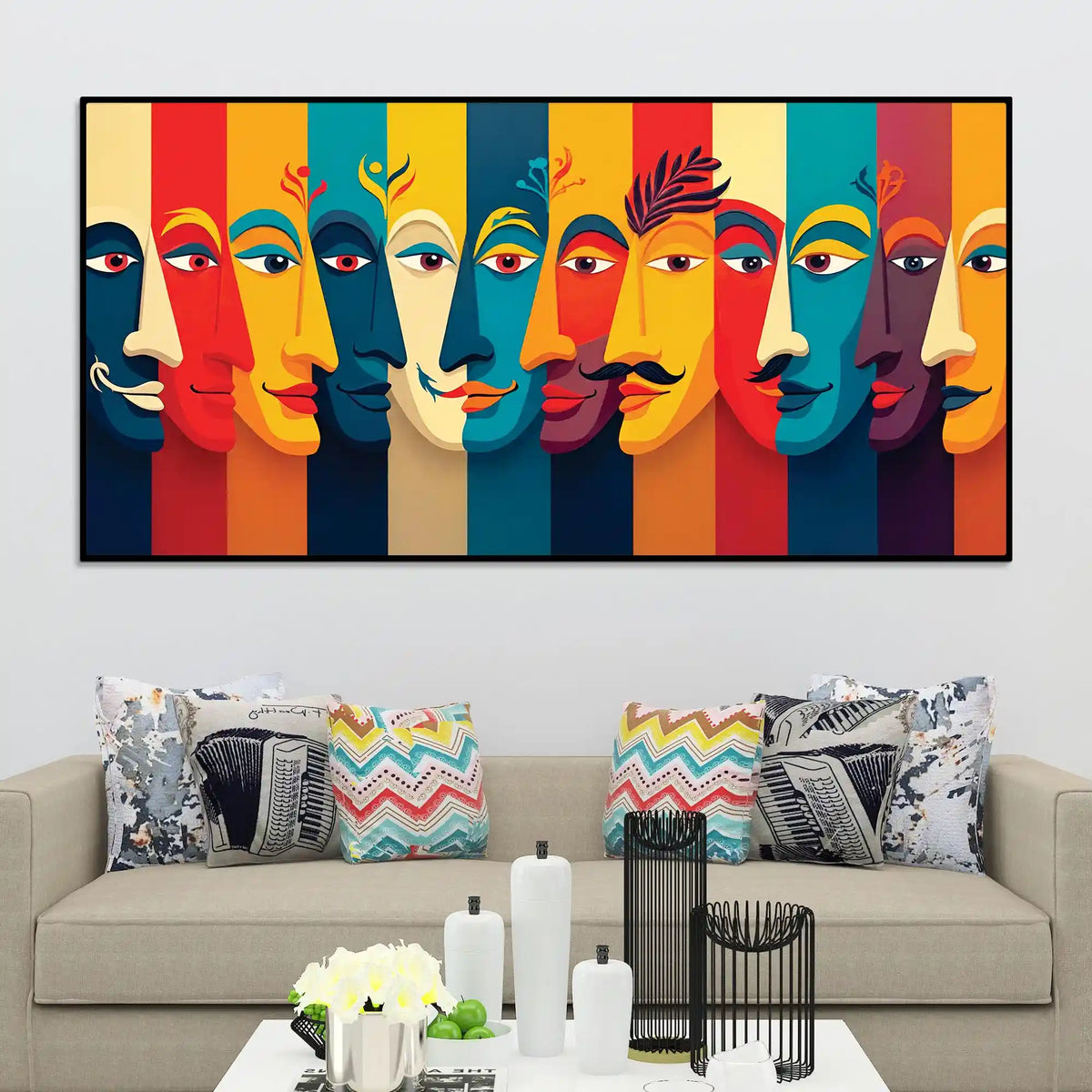 Symphony of Faces in Color and Expression Abstract Canvas Wall Painting