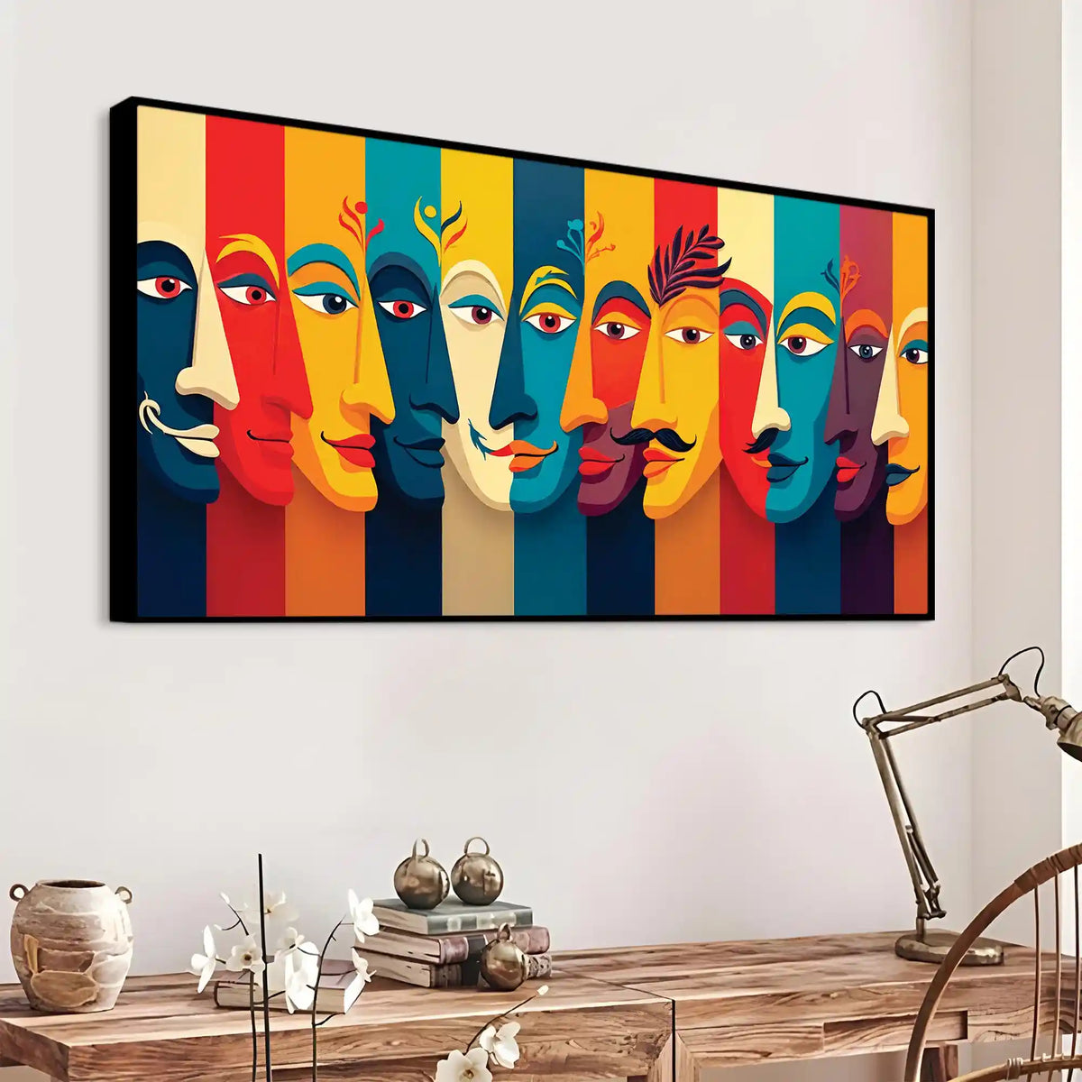 Symphony of Faces in Color and Expression Abstract Canvas Wall Painting