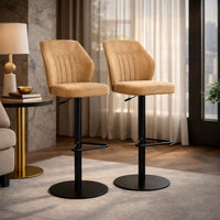 Tall Lounge Bar Chair with Cushioned Tan Brown Seat