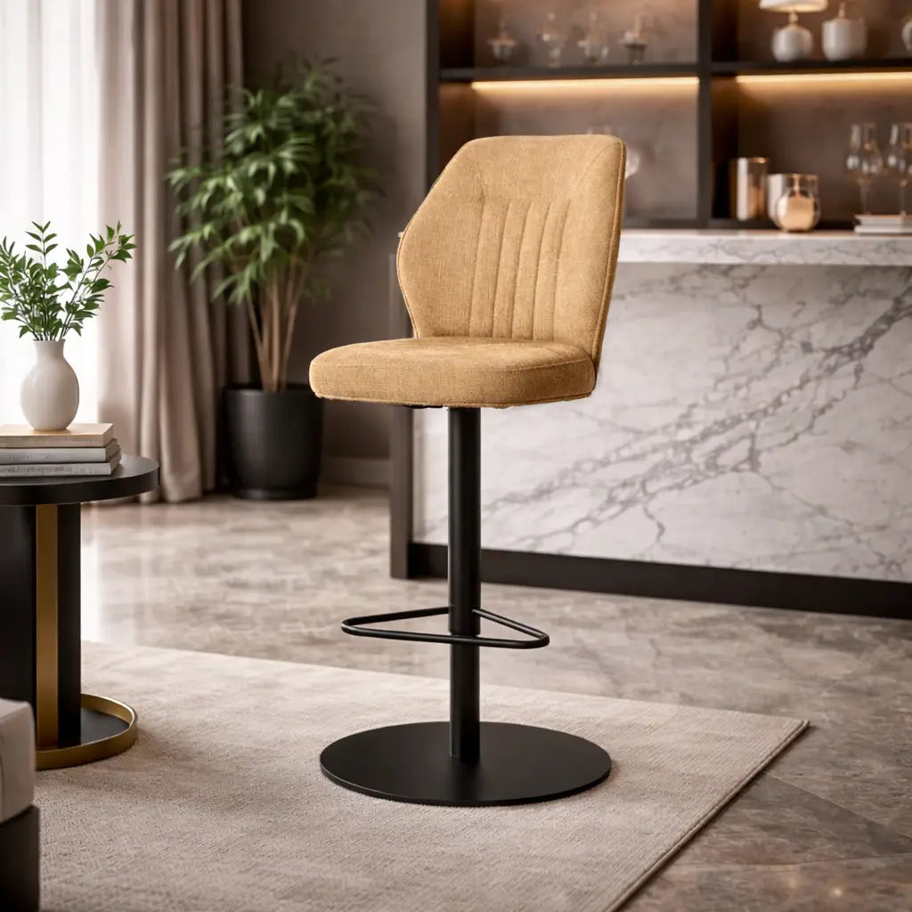 Tall Lounge Bar Chair with Cushioned Tan Brown Seat