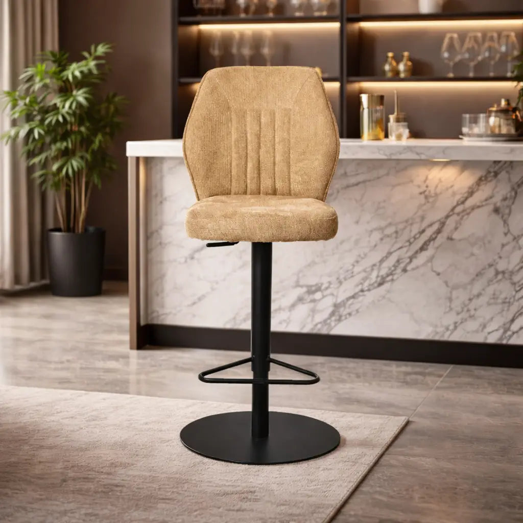 Tall Lounge Bar Chair with Cushioned Tan Brown Seat