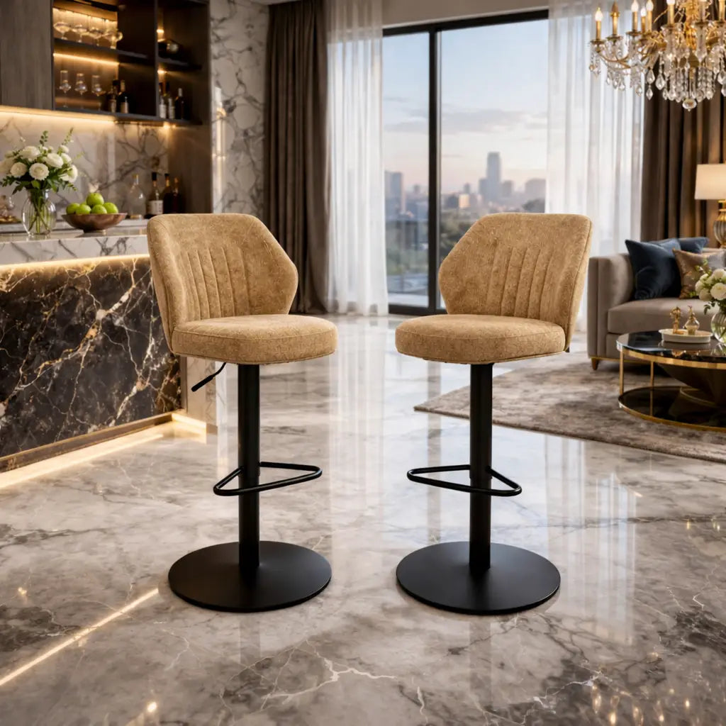 Tall Lounge Bar Chair with Cushioned Tan Brown Seat