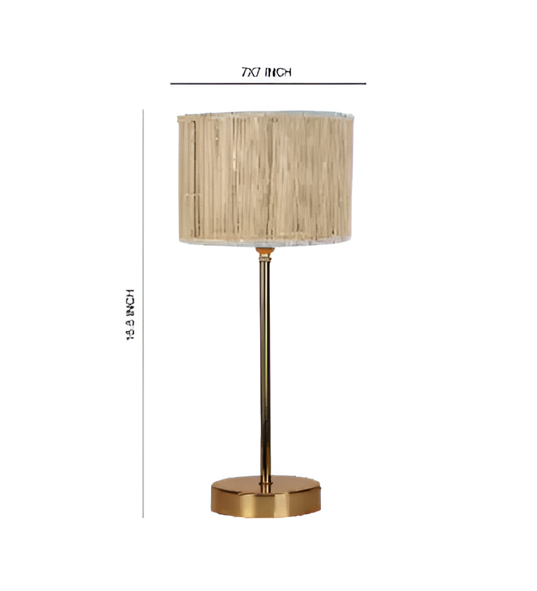 Textured Bamboo Shade with Metal Golden Table Lamp