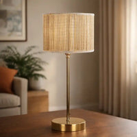 Textured Bamboo Shade with Metal Golden Table Lamp