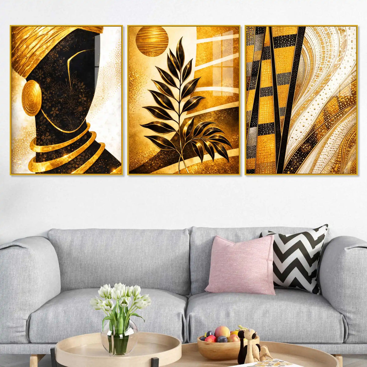 The Gilded Queen Acrylic Floating Frame Wall Painting Set of 3