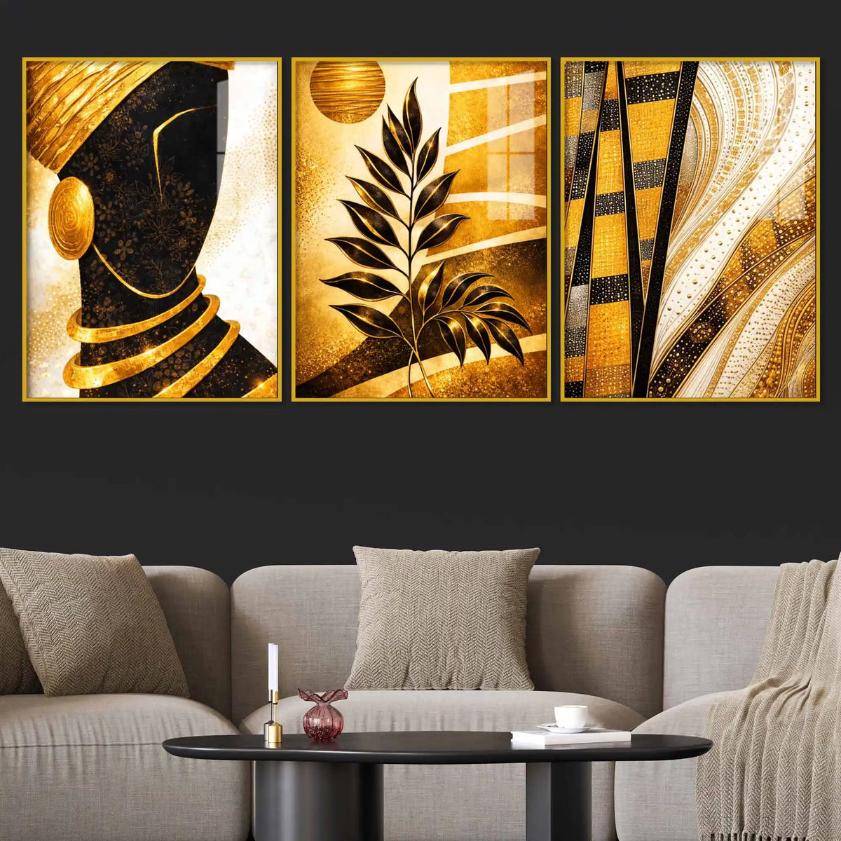 The Gilded Queen Acrylic Floating Frame Wall Painting Set of 3