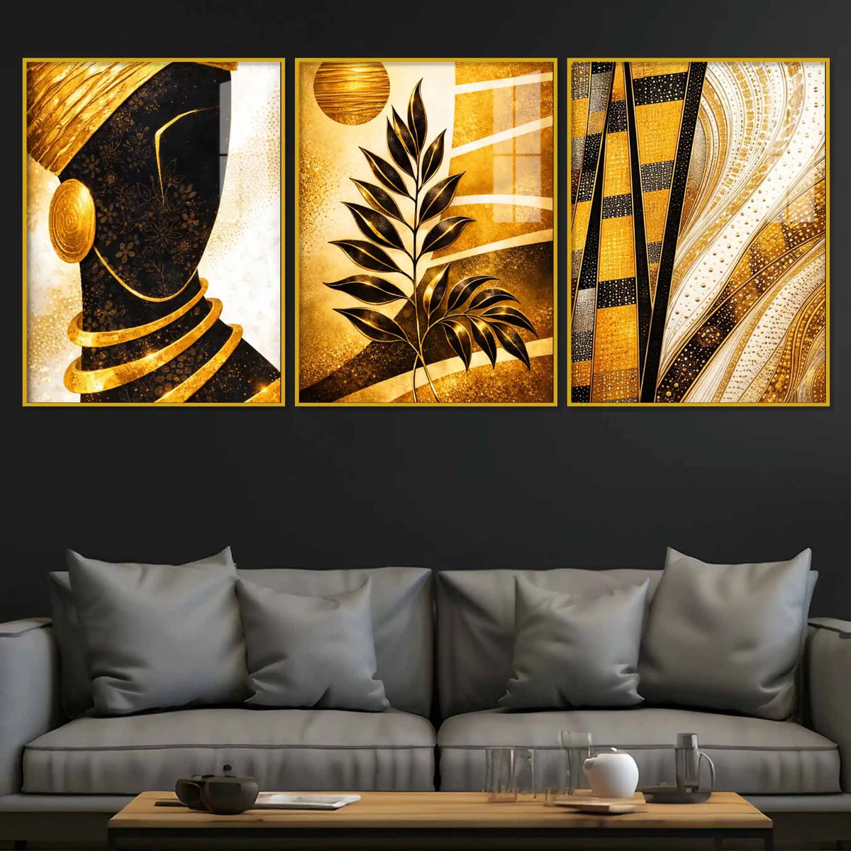 The Gilded Queen Acrylic Floating Frame Wall Painting Set of 3