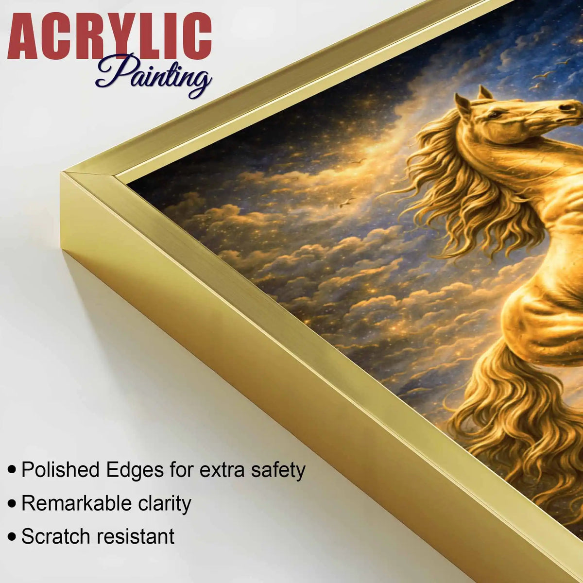 The Golden Trinity Golden Horse Elephant Lion Acrylic Floating Wall Painting Set of 3