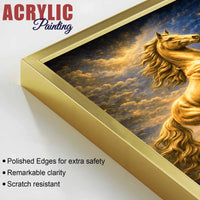 The Golden Trinity Golden Horse Elephant Lion Acrylic Floating Wall Painting Set of 3