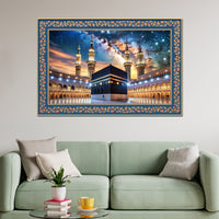 The Kaaba Masjid al-Haram Floral Border Canvas Wall Painting