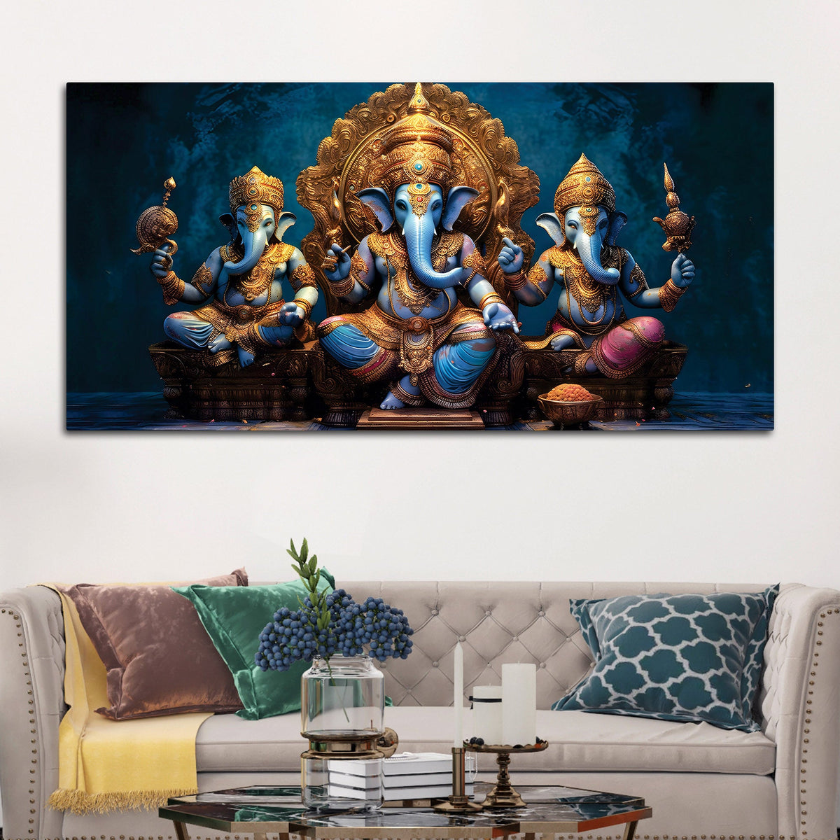 The Three Sacred Forms of Divine Ganesha Luxury Canvas Wall Painting for Home & Office Decor