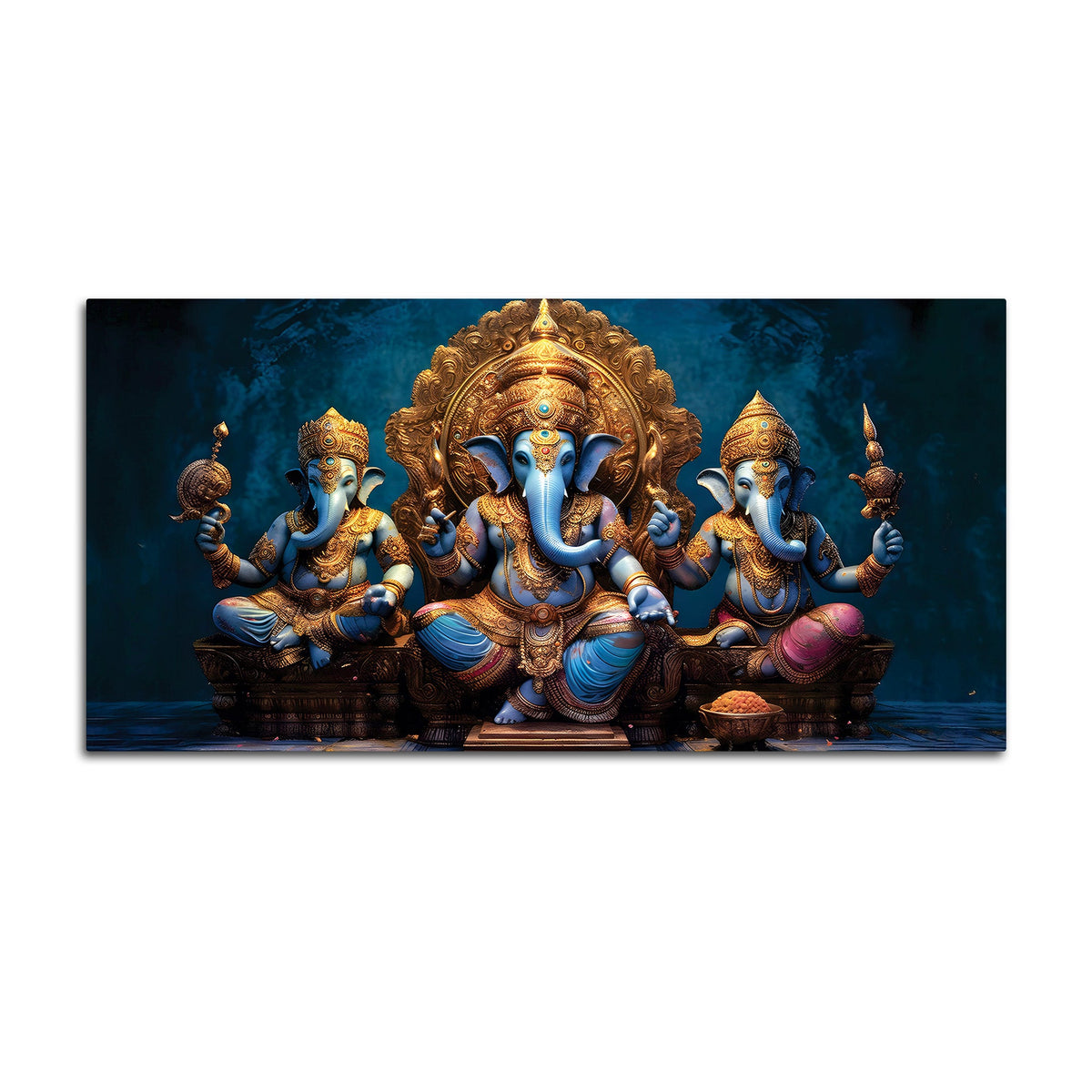 The Three Sacred Forms of Divine Ganesha Luxury Canvas Wall Painting for Home & Office Decor