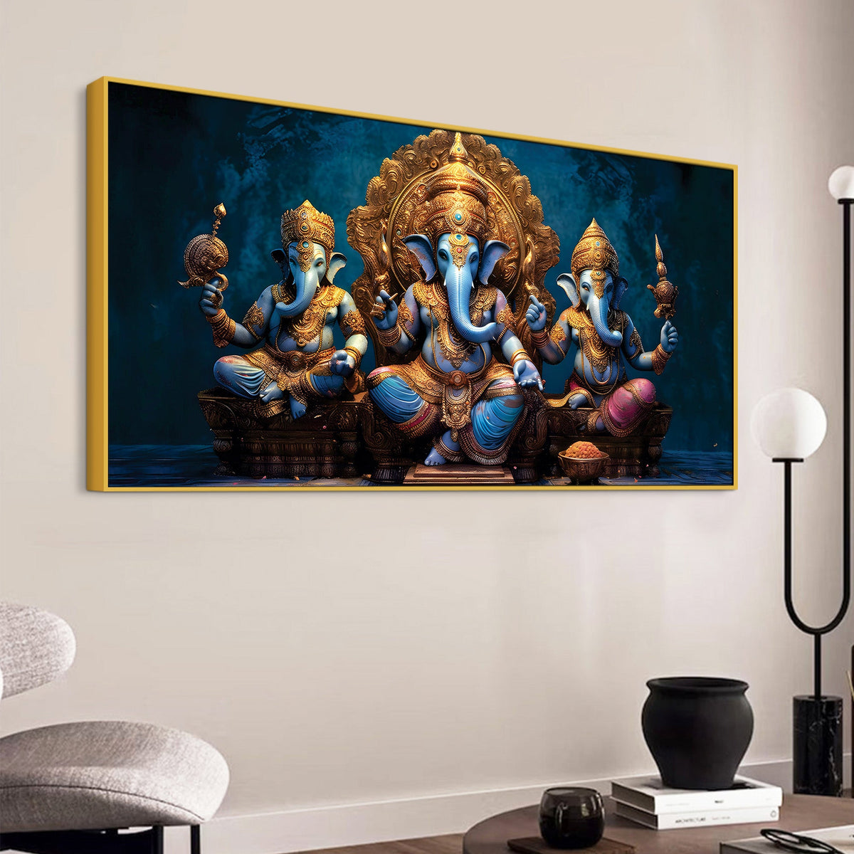 The Three Sacred Forms of Divine Ganesha Luxury Canvas Wall Painting for Home & Office Decor