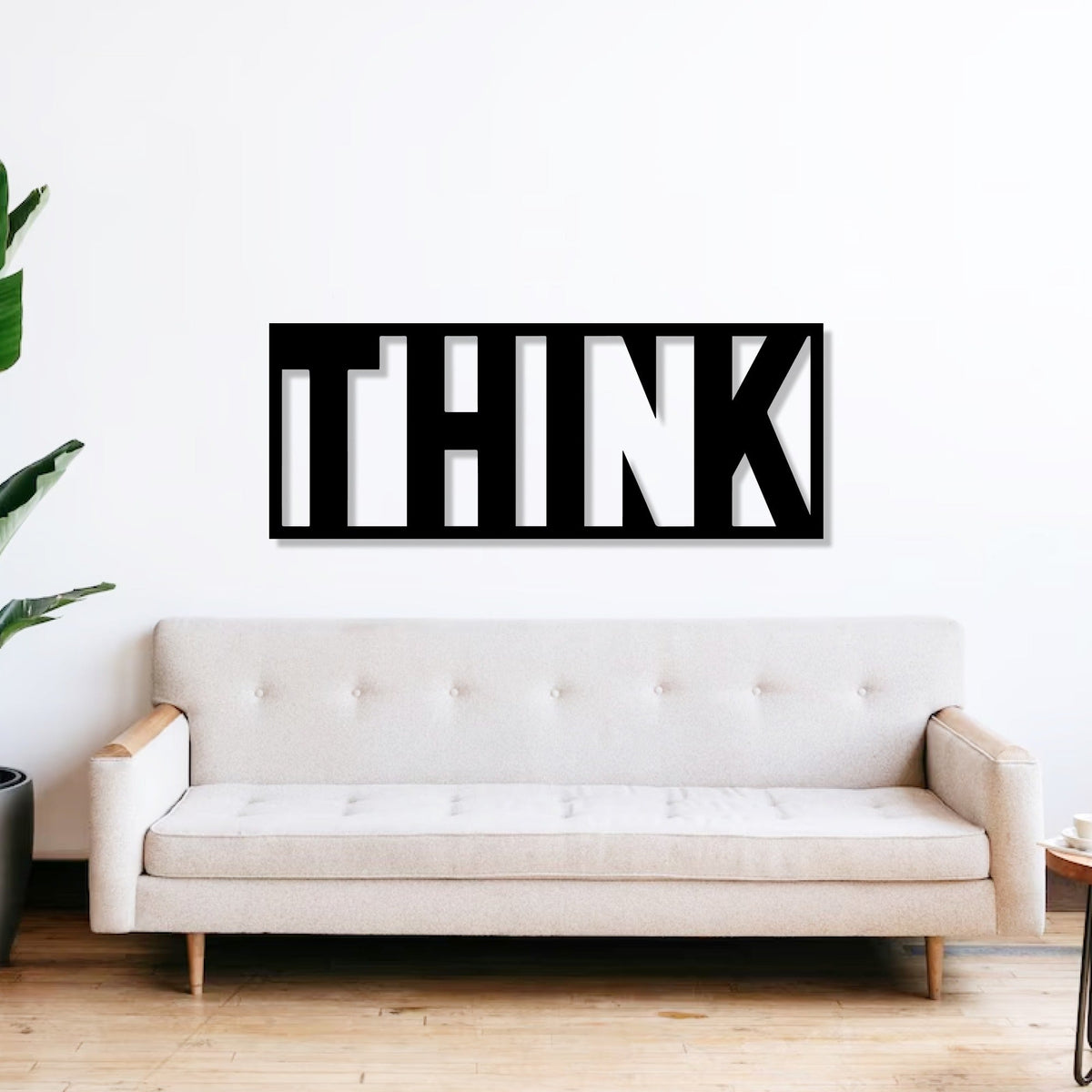 Think Text Rectangle Shape Metal Art Wall Decor