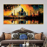 Timeless Beauty of the Taj Mahal in Radiant Sunset Glow Abstract Canvas Wall Painting