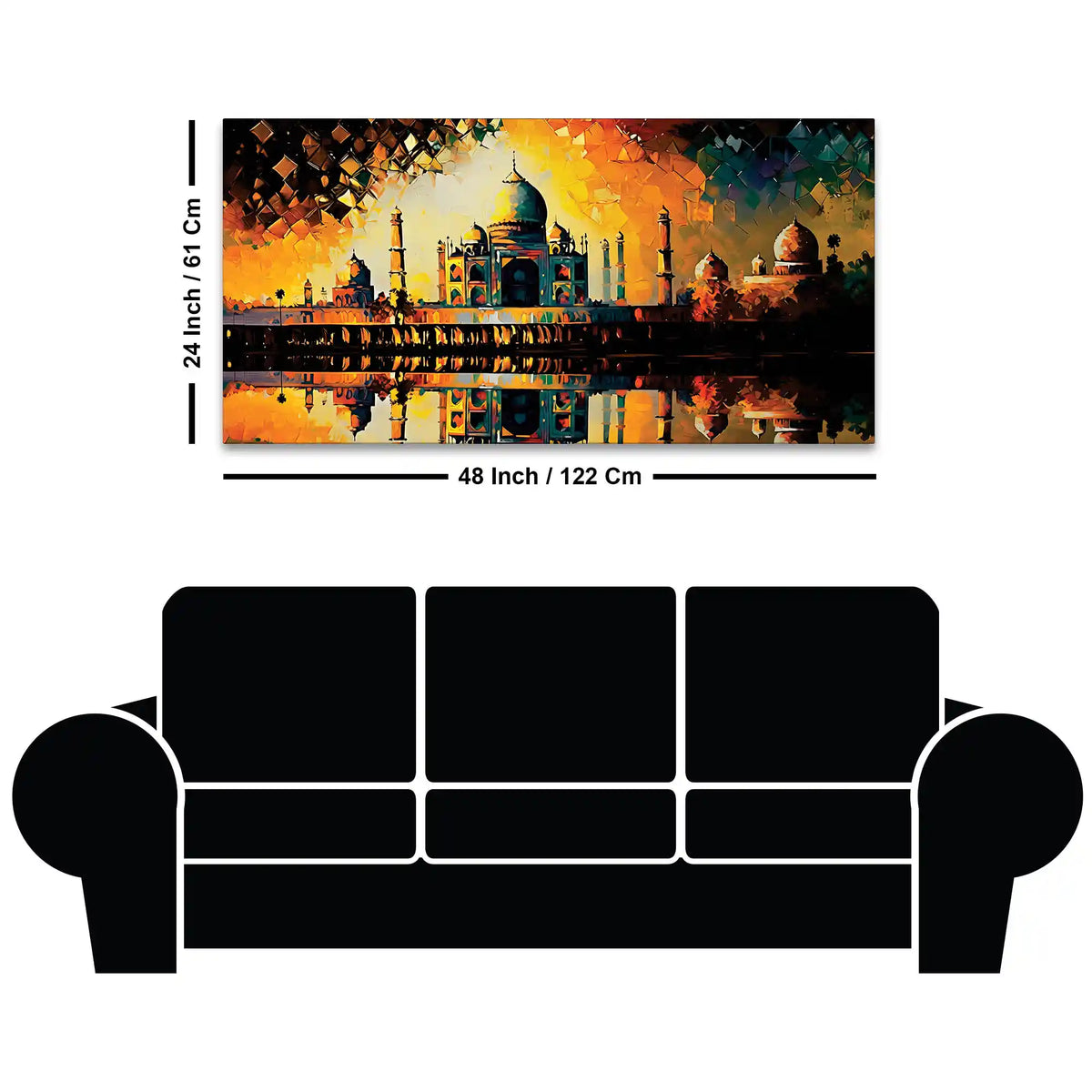 Timeless Beauty of the Taj Mahal in Radiant Sunset Glow Abstract Canvas Wall Painting