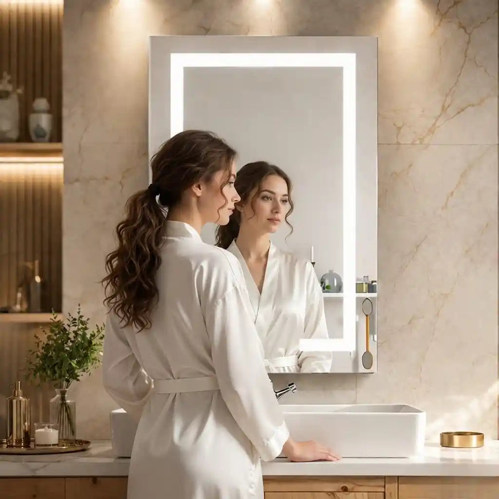 Touch LED Mirror Cabinet with Bold Vertical Light & Compact Storage