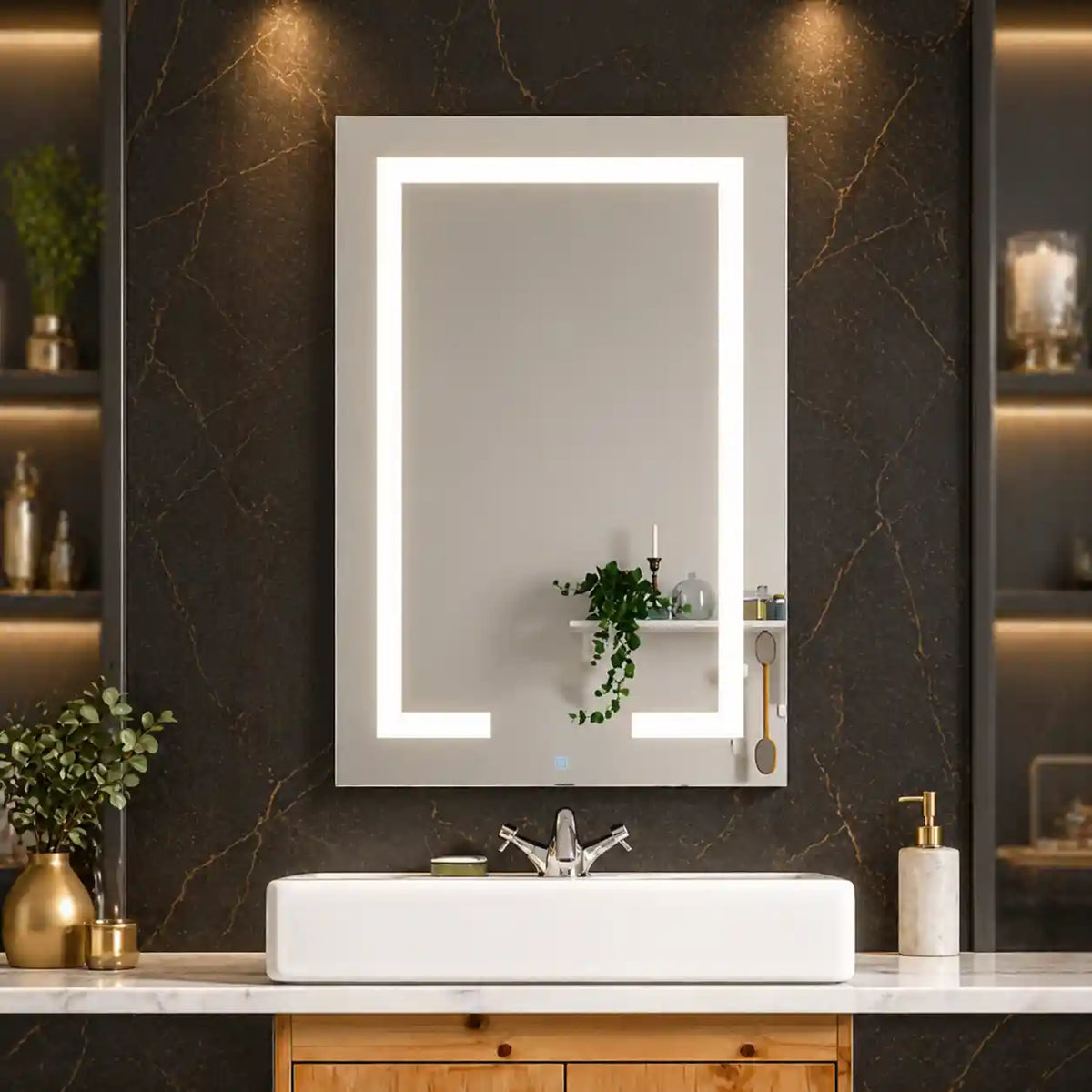 Touch LED Mirror Cabinet with Bold Vertical Light & Compact Storage