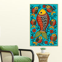 Traditional Fish Art Canvas Painting | Indian Cultural Wall Decor