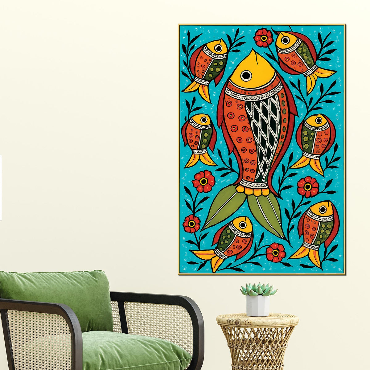 Traditional Fish Art Canvas Painting | Indian Cultural Wall Decor